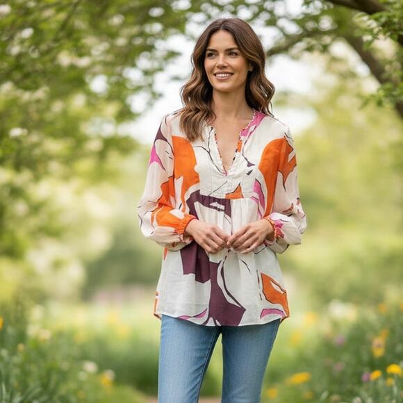 Diane Von Furstenberg DVF Camden Silk Top Womens Size 4 Floral Career Blouse - Picture 4 of 8